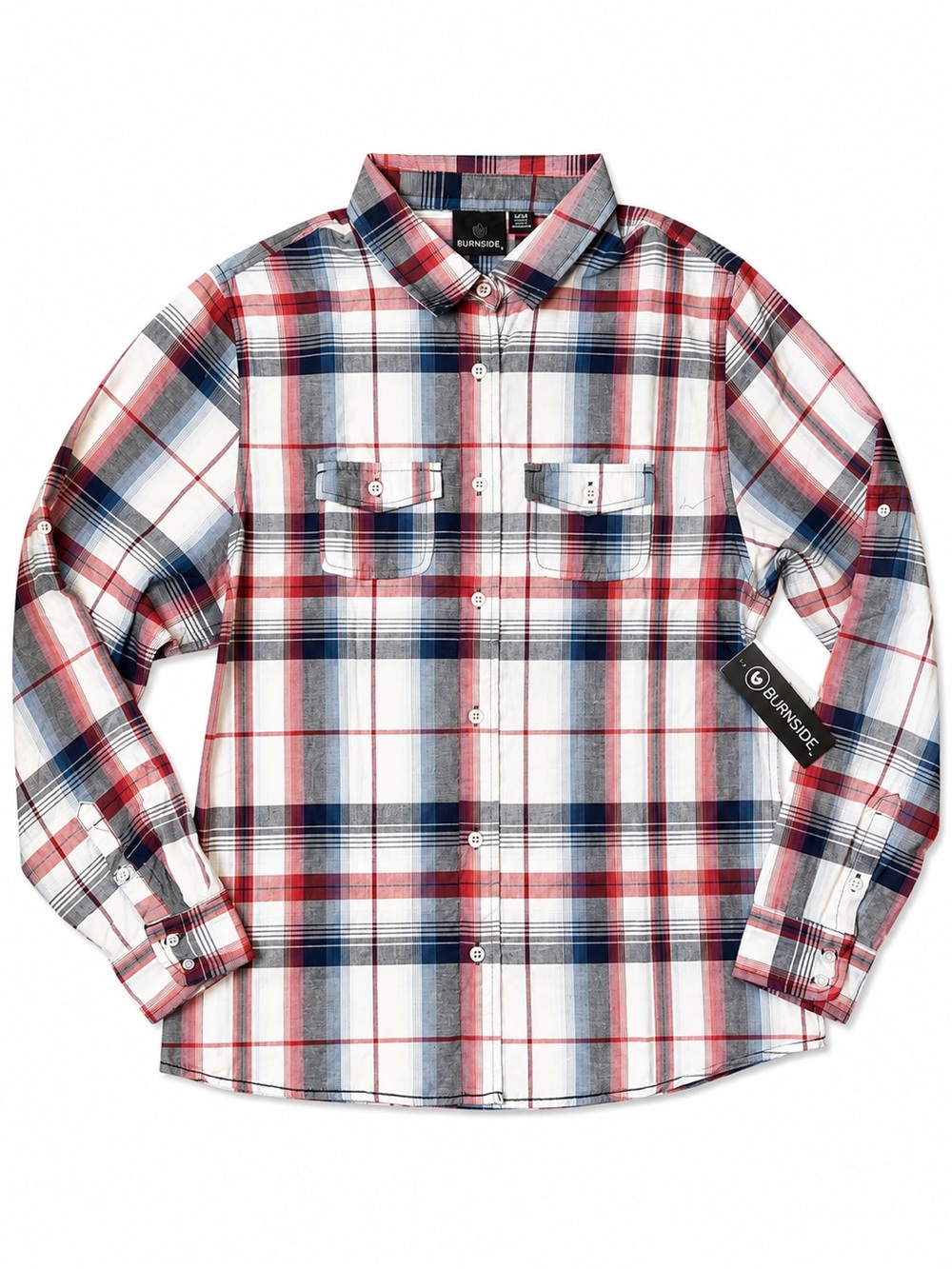 Burnside Women’s Red & Blue Plaid Button-Up Shirt